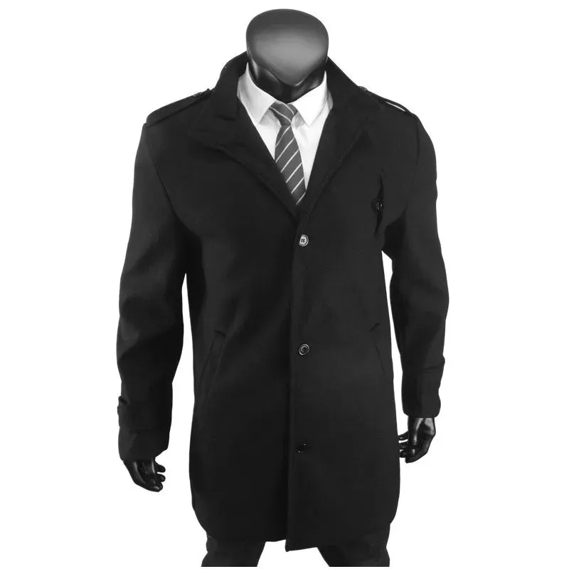 Männliche Streetwear-Jacke für Herren, einfarbig, einreihig, Wolljacken, Futter mit mehreren Taschen und Epaulette, Herbst-Wintermantel