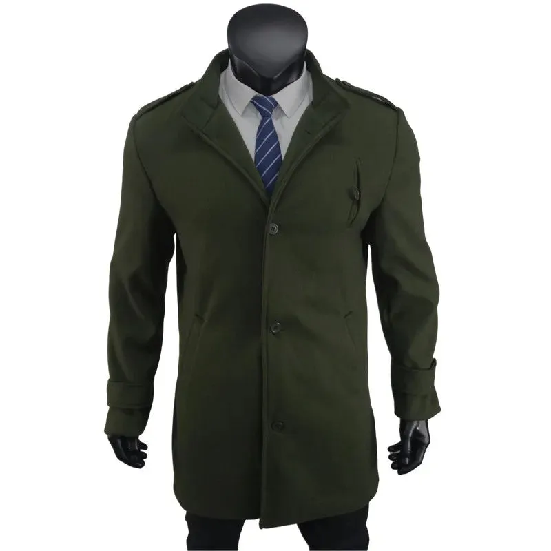 Männliche Streetwear-Jacke für Herren, einfarbig, einreihig, Wolljacken, Futter mit mehreren Taschen und Epaulette, Herbst-Wintermantel