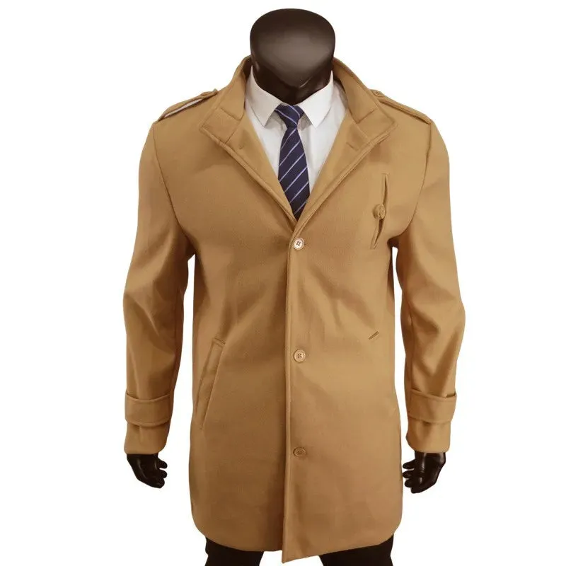 Männliche Streetwear-Jacke für Herren, einfarbig, einreihig, Wolljacken, Futter mit mehreren Taschen und Epaulette, Herbst-Wintermantel