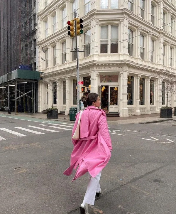 Mrs. Fredrickson Bubblegum Pink Liberty PU Leather Long Line Trench Coat