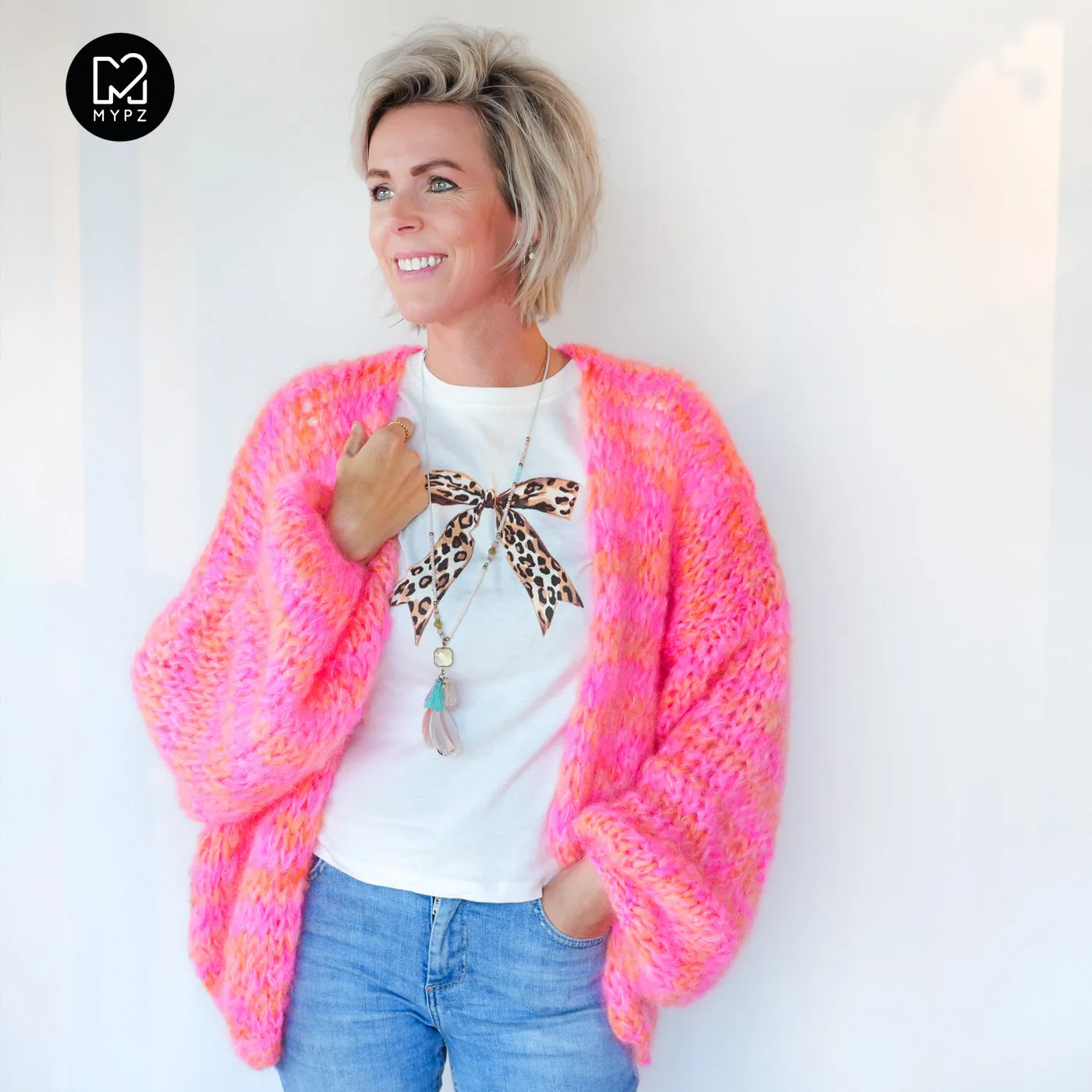MYPZ Chunky Mohair Cardigan Orange-Pink