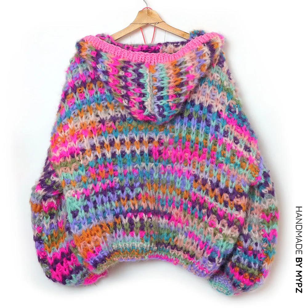 MYPZ Chunky Mohair Rib Cardigan Confetti with hoodie