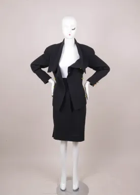 Navy Blue Skirt Suit With Gold Buttons