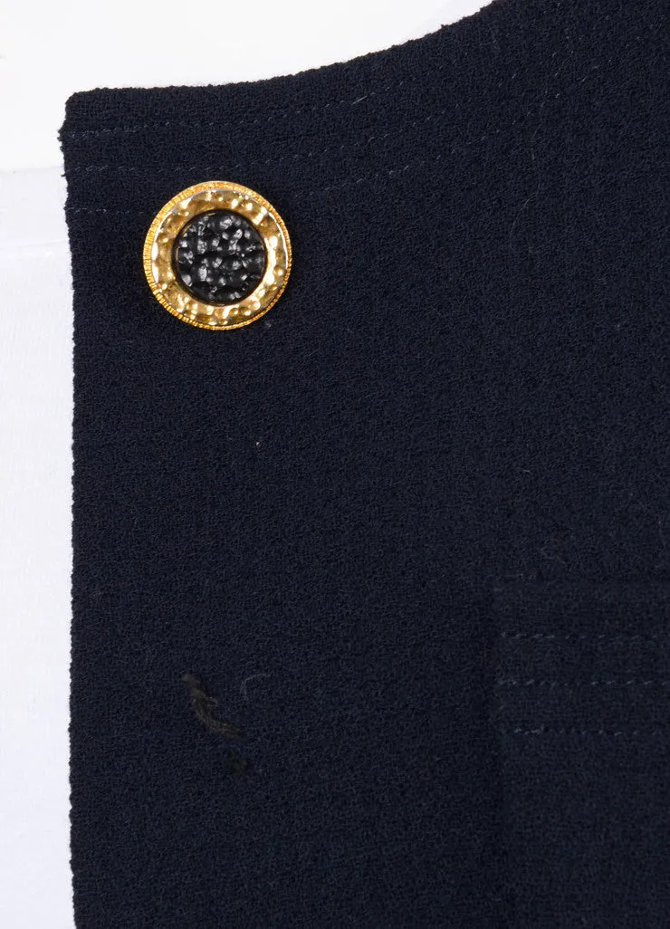 Navy Woven Skirt Suit With Gold Buttons
