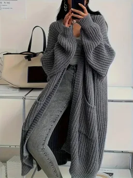 Plus-size long cardigan coat
