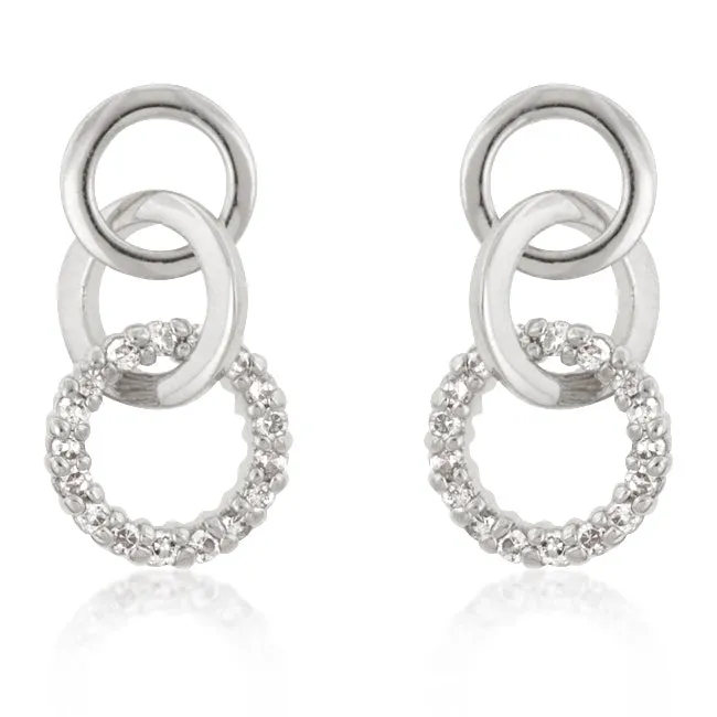 Rhodium Plated Finish Triplet Hooplet Earrings