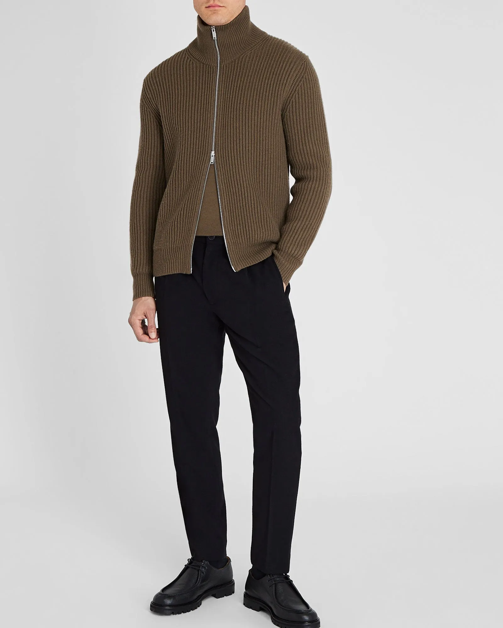 Rib-Stitch Full-Zip Sweater