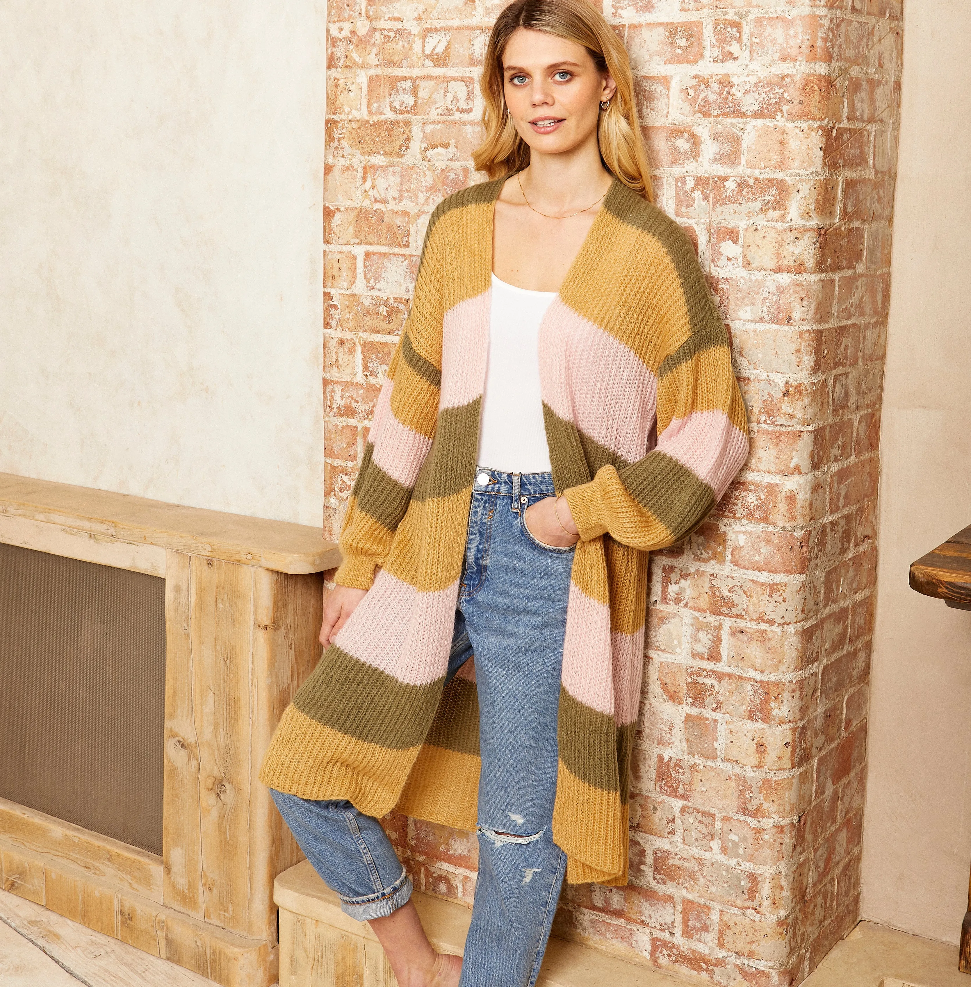 Ricci Lightweight Maxi Stripe Cardigan - Camel