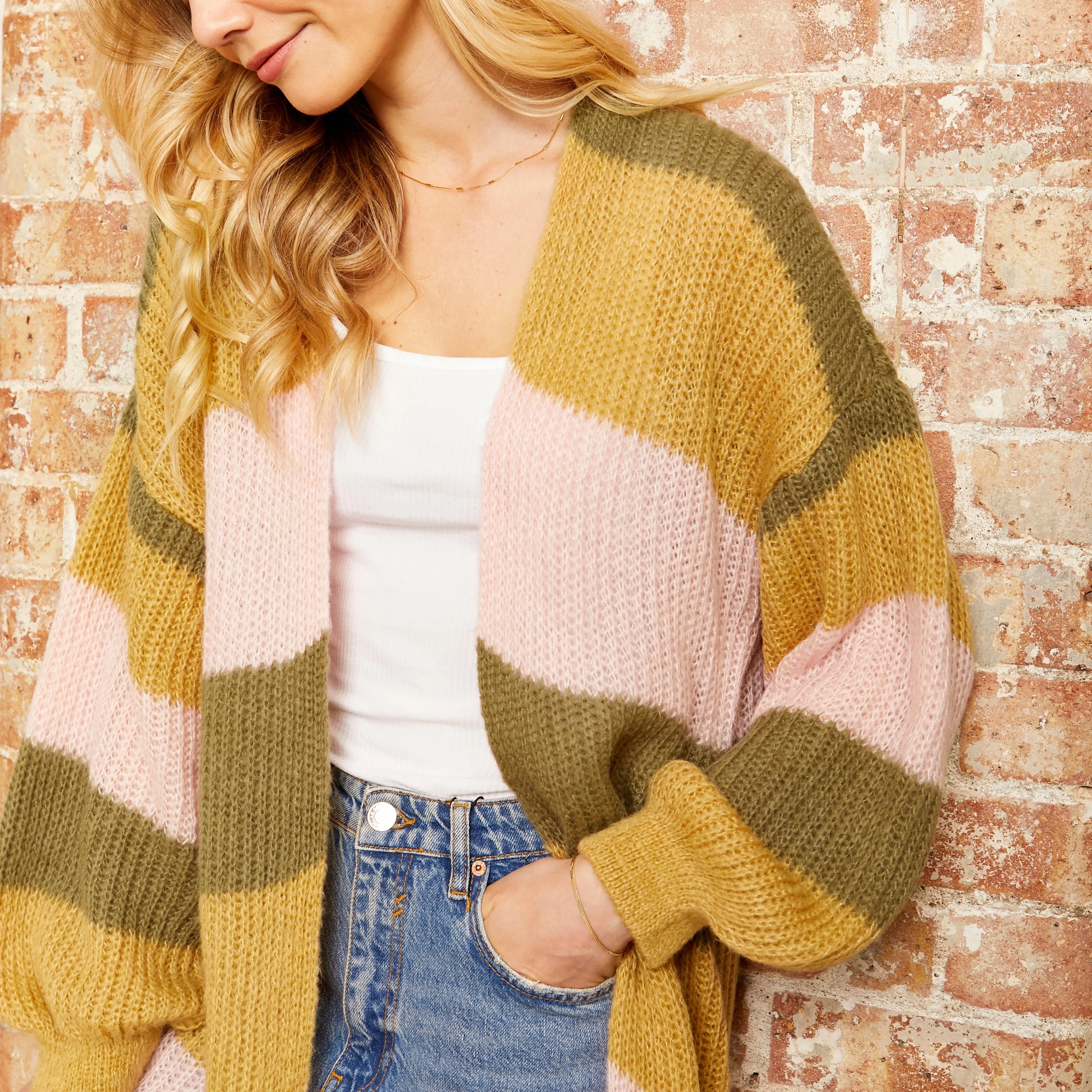 Ricci Lightweight Maxi Stripe Cardigan - Camel