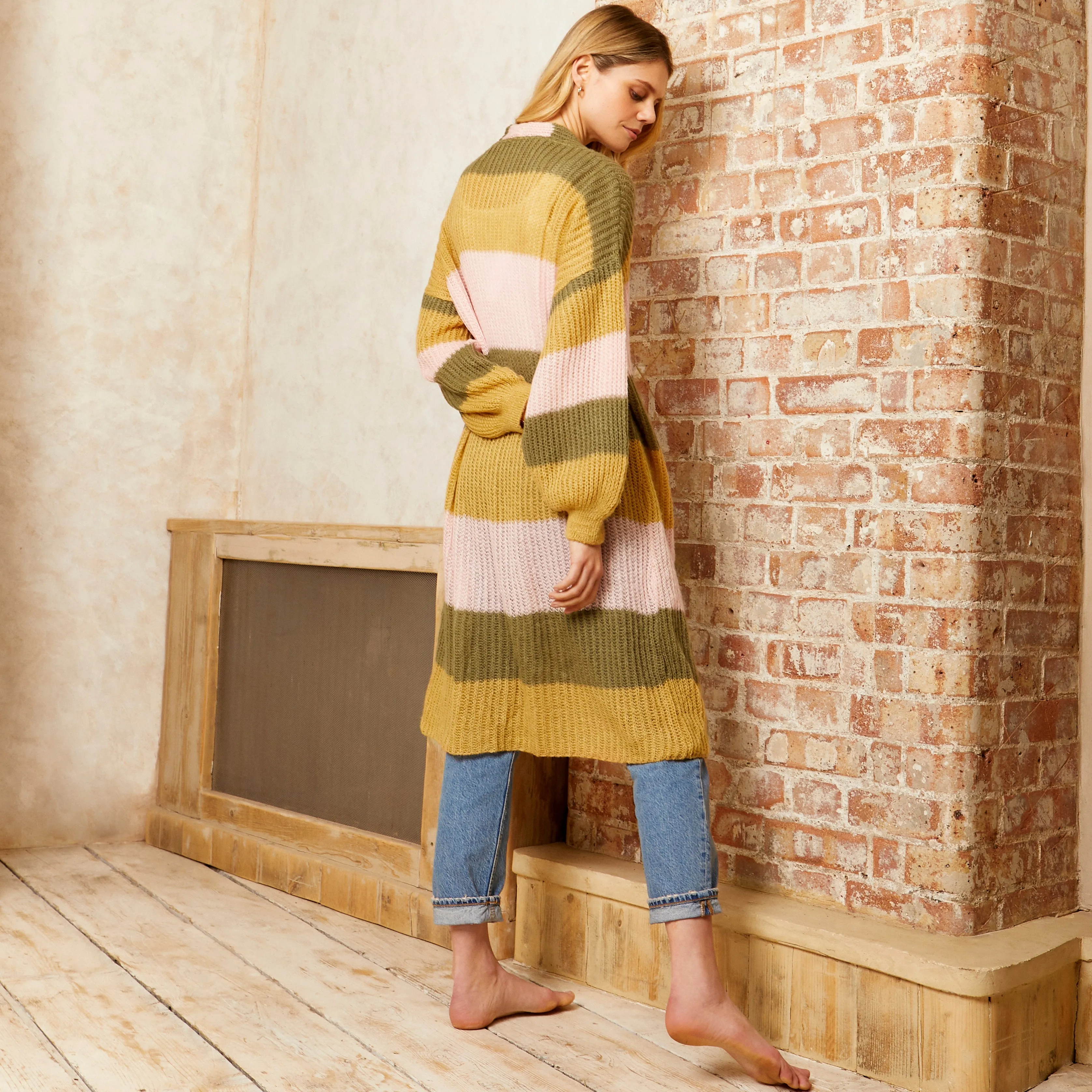 Ricci Lightweight Maxi Stripe Cardigan - Camel