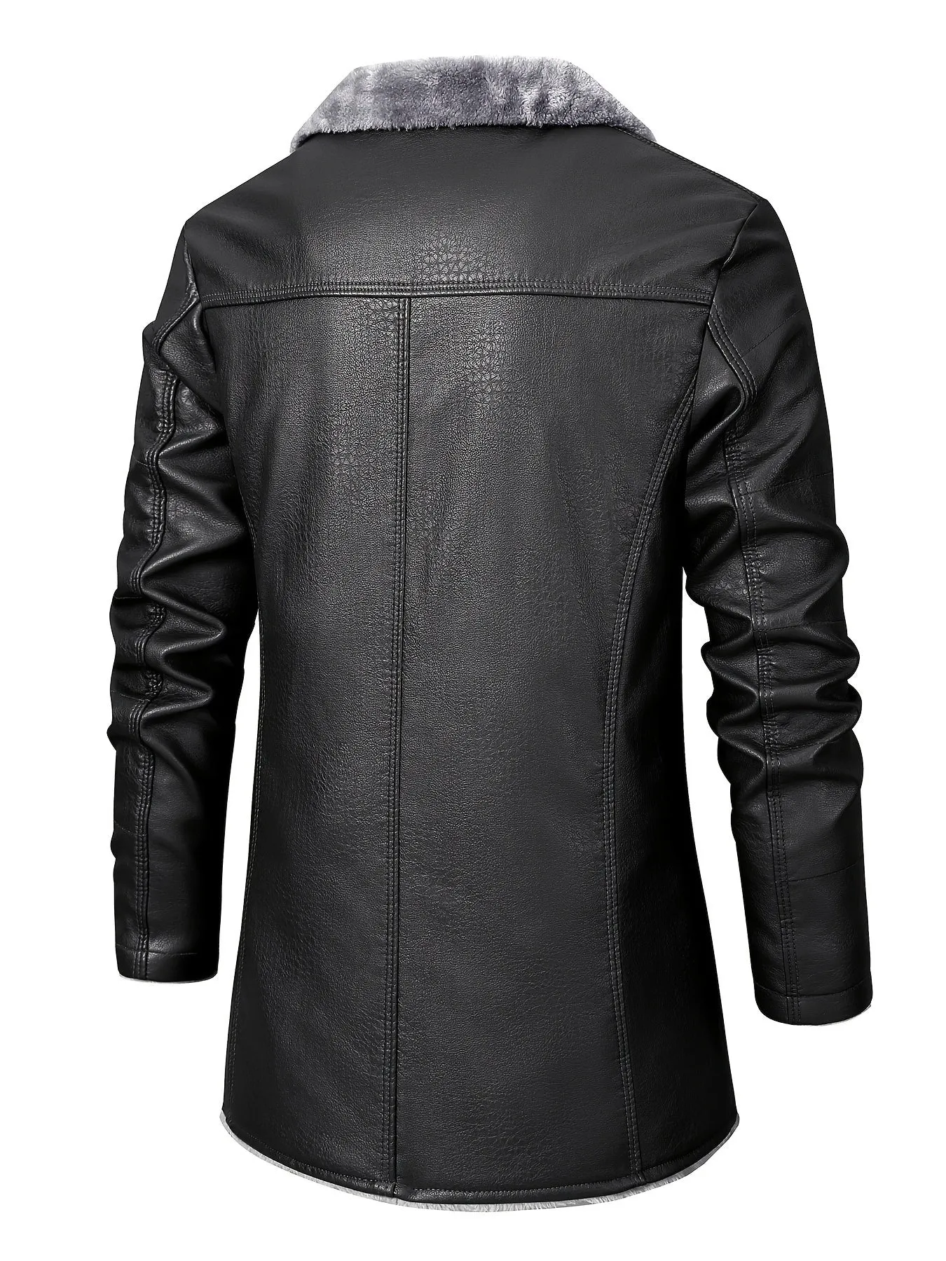 Riolio Men's Casual Faux Pu Leather Long Sleeves Button Trench Coats