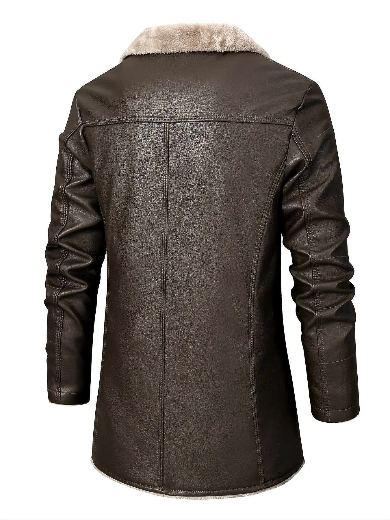 Riolio Men's Casual Faux Pu Leather Long Sleeves Button Trench Coats