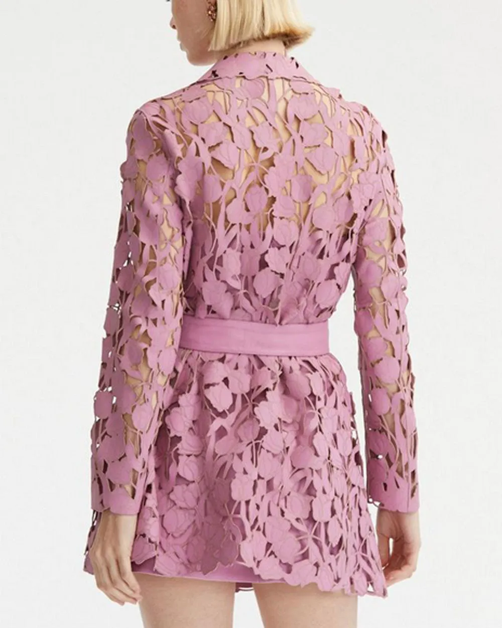 Rose Leather Tulip Lasercut Trench Coat