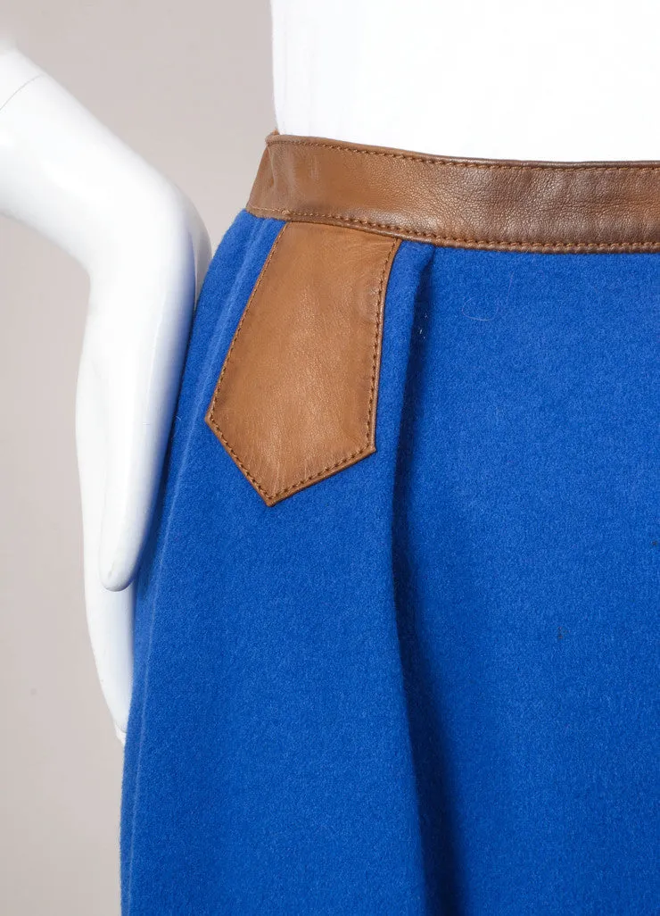 Royal Blue Wool Pencil Skirt With Brown Trim
