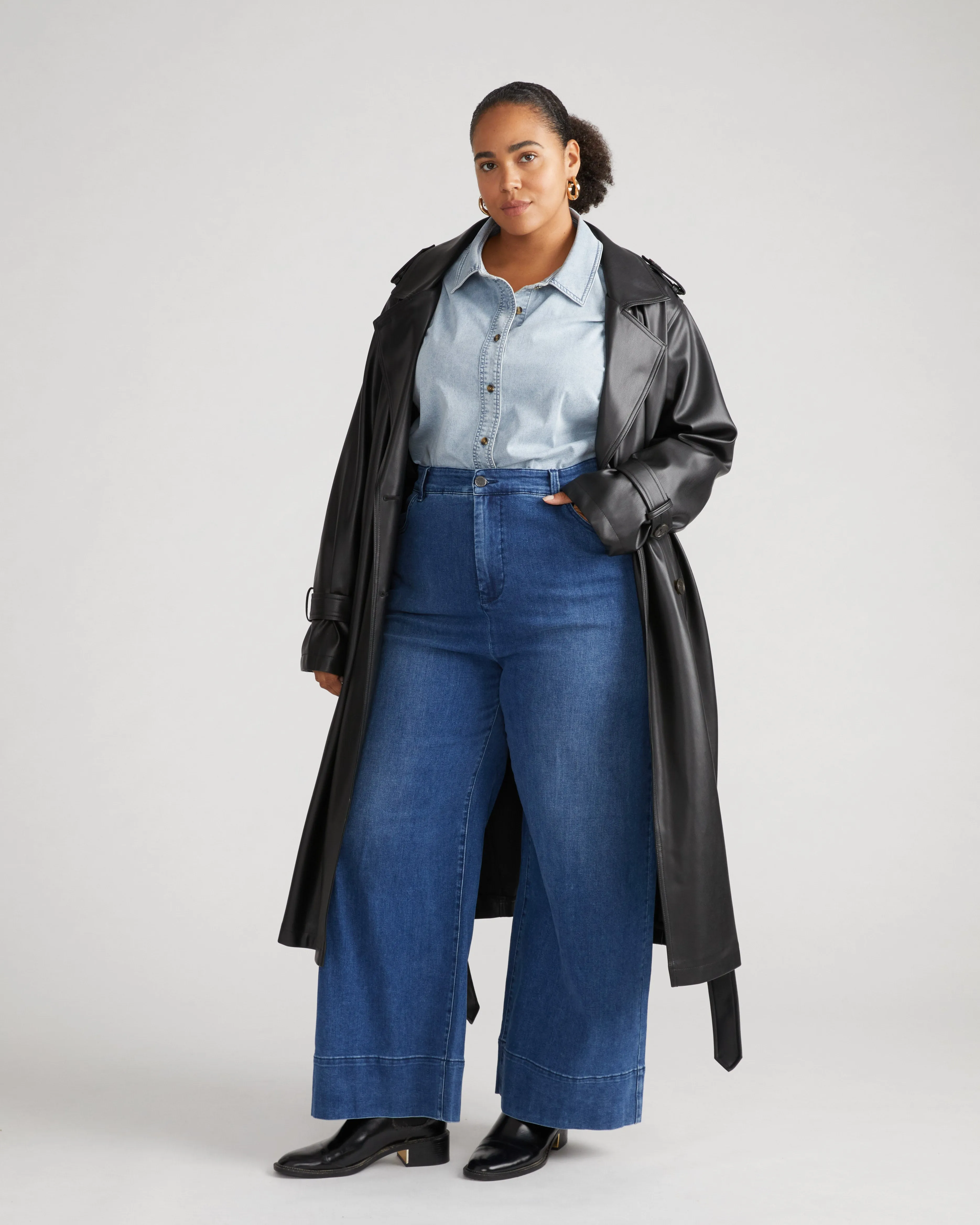 Sade Faux Leather Trench Coat - Black
