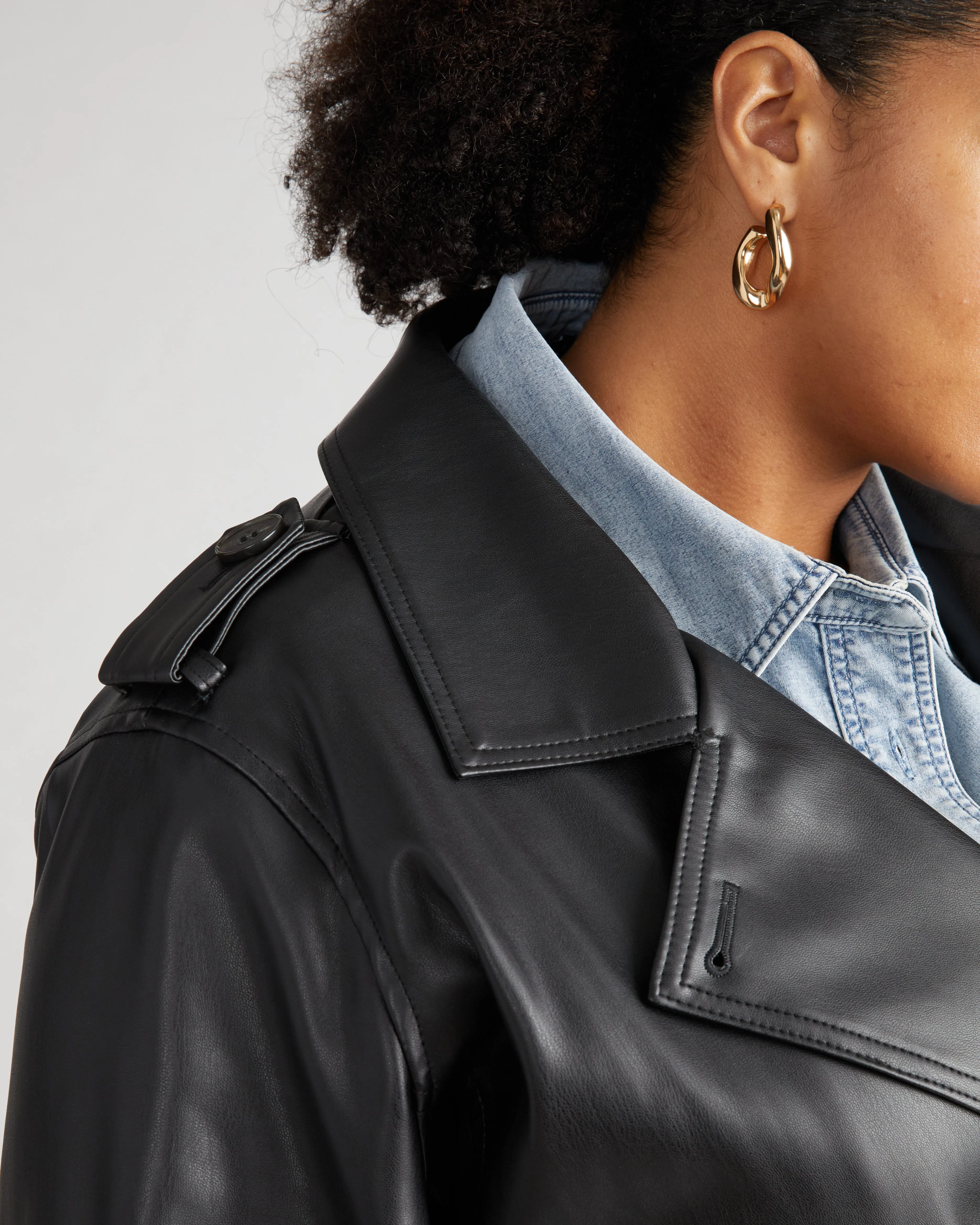 Sade Faux Leather Trench Coat - Black
