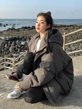 Short Down Coat Parkas for Women Thick Casual Winter Hooded 3/4 Length Coat for Students