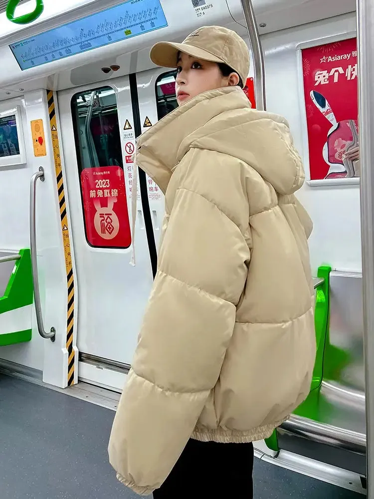 Short Down Coat Parkas for Women Thick Casual Winter Hooded 3/4 Length Coat for Students
