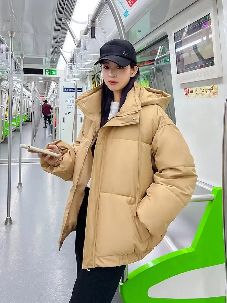 Short Down Coat Parkas for Women Thick Casual Winter Hooded 3/4 Length Coat for Students