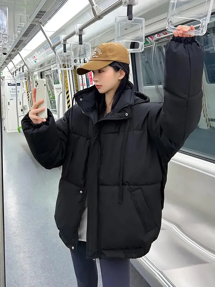 Short Down Coat Parkas for Women Thick Casual Winter Hooded 3/4 Length Coat for Students