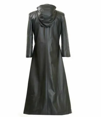 Spine Spark Organization 13 Game Enigma Black Leather Long Coat With Hood
