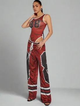 Sport Graphic Textured Wide Leg Pants
