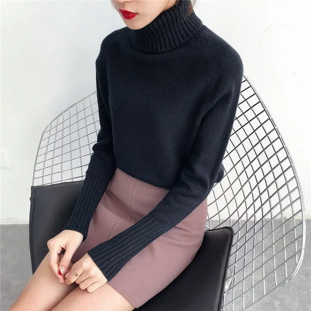 SURMIITRO Knitted Sweater Turtleneck Long Sleeve