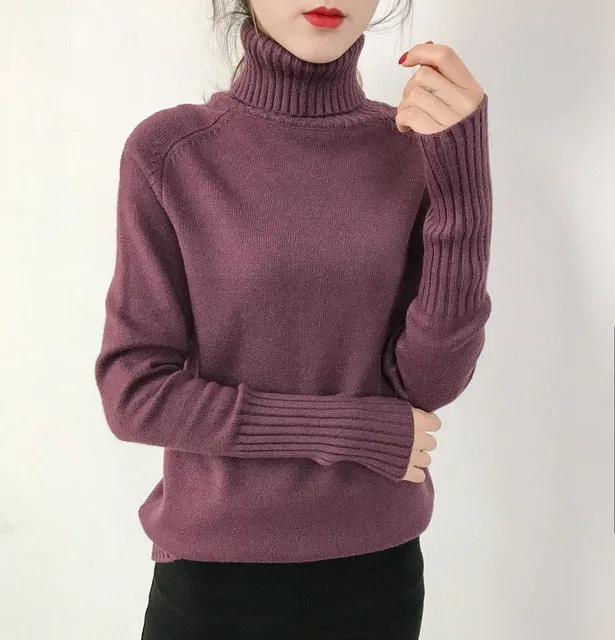 SURMIITRO Knitted Sweater Turtleneck Long Sleeve