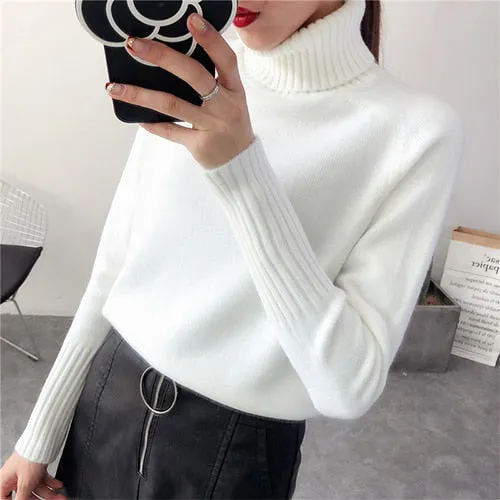 SURMIITRO Knitted Sweater Turtleneck Long Sleeve