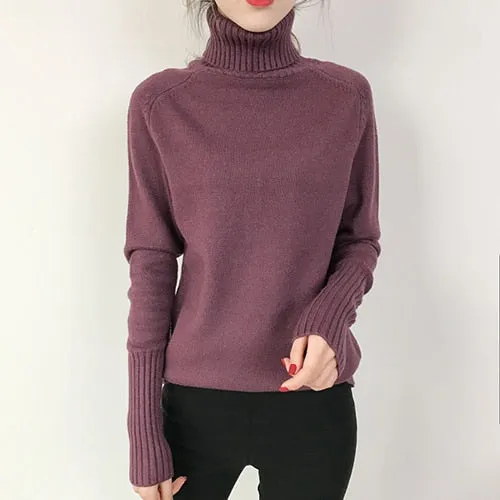 SURMIITRO Knitted Sweater Turtleneck Long Sleeve