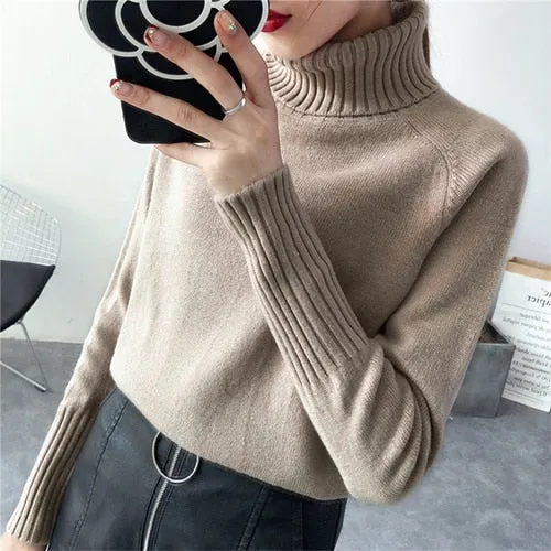 SURMIITRO Knitted Sweater Turtleneck Long Sleeve