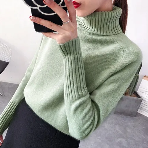 SURMIITRO Knitted Sweater Turtleneck Long Sleeve
