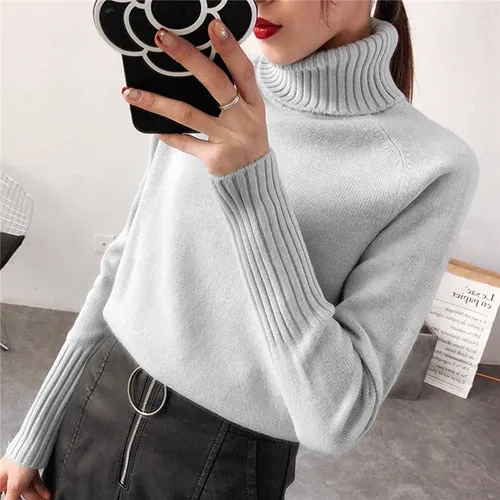 SURMIITRO Knitted Sweater Turtleneck Long Sleeve