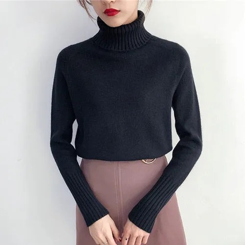 SURMIITRO Knitted Sweater Turtleneck Long Sleeve