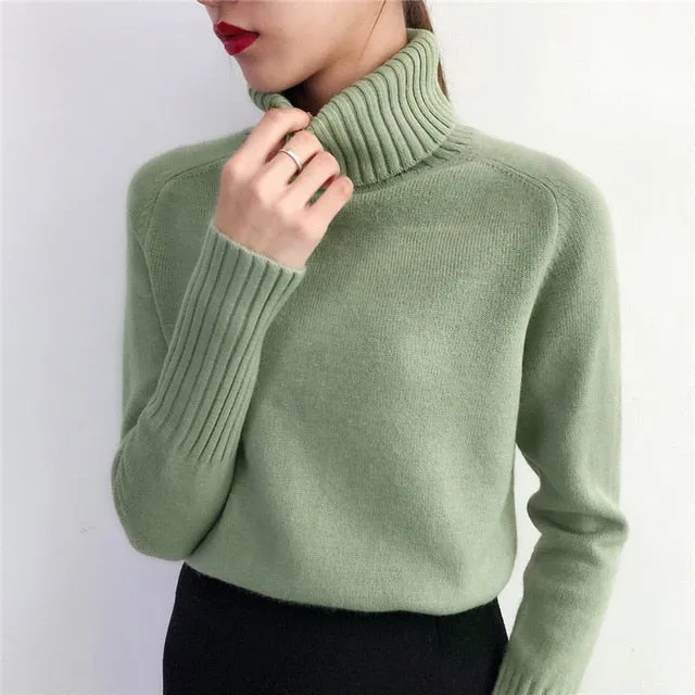 SURMIITRO Knitted Sweater Turtleneck Long Sleeve