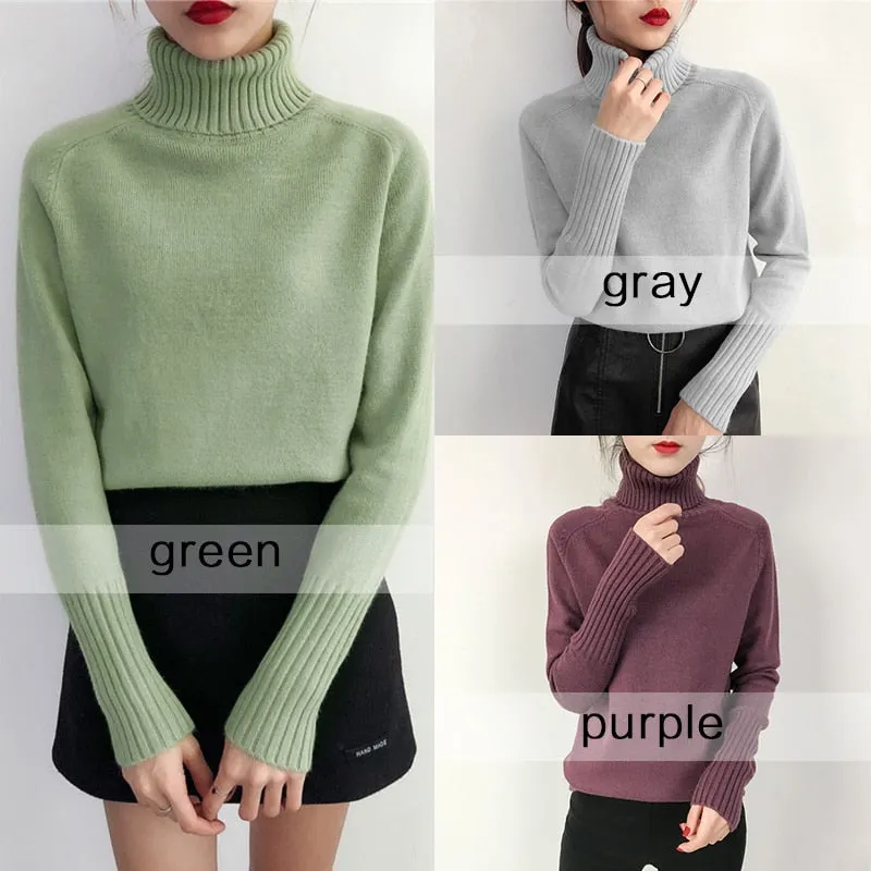 SURMIITRO Knitted Sweater Turtleneck Long Sleeve