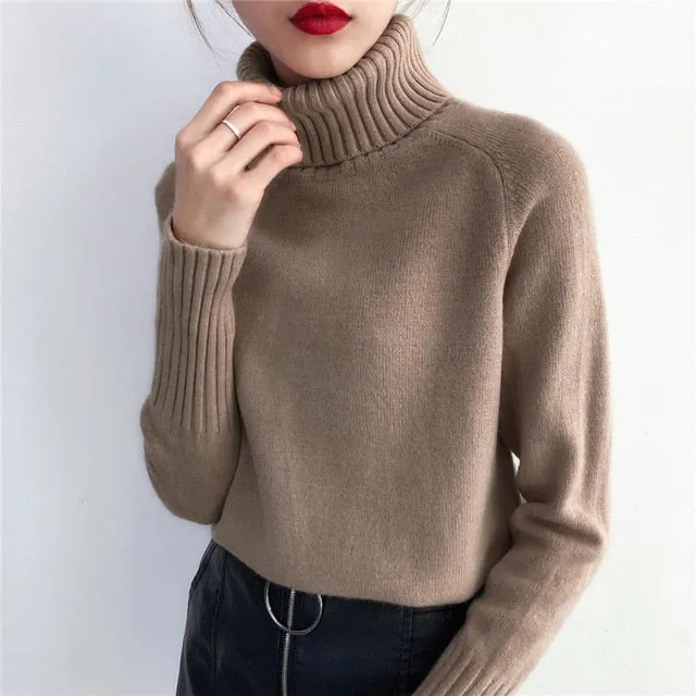 SURMIITRO Knitted Sweater Turtleneck Long Sleeve