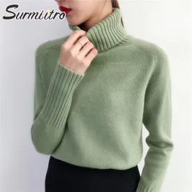 SURMIITRO Knitted Sweater Turtleneck Long Sleeve