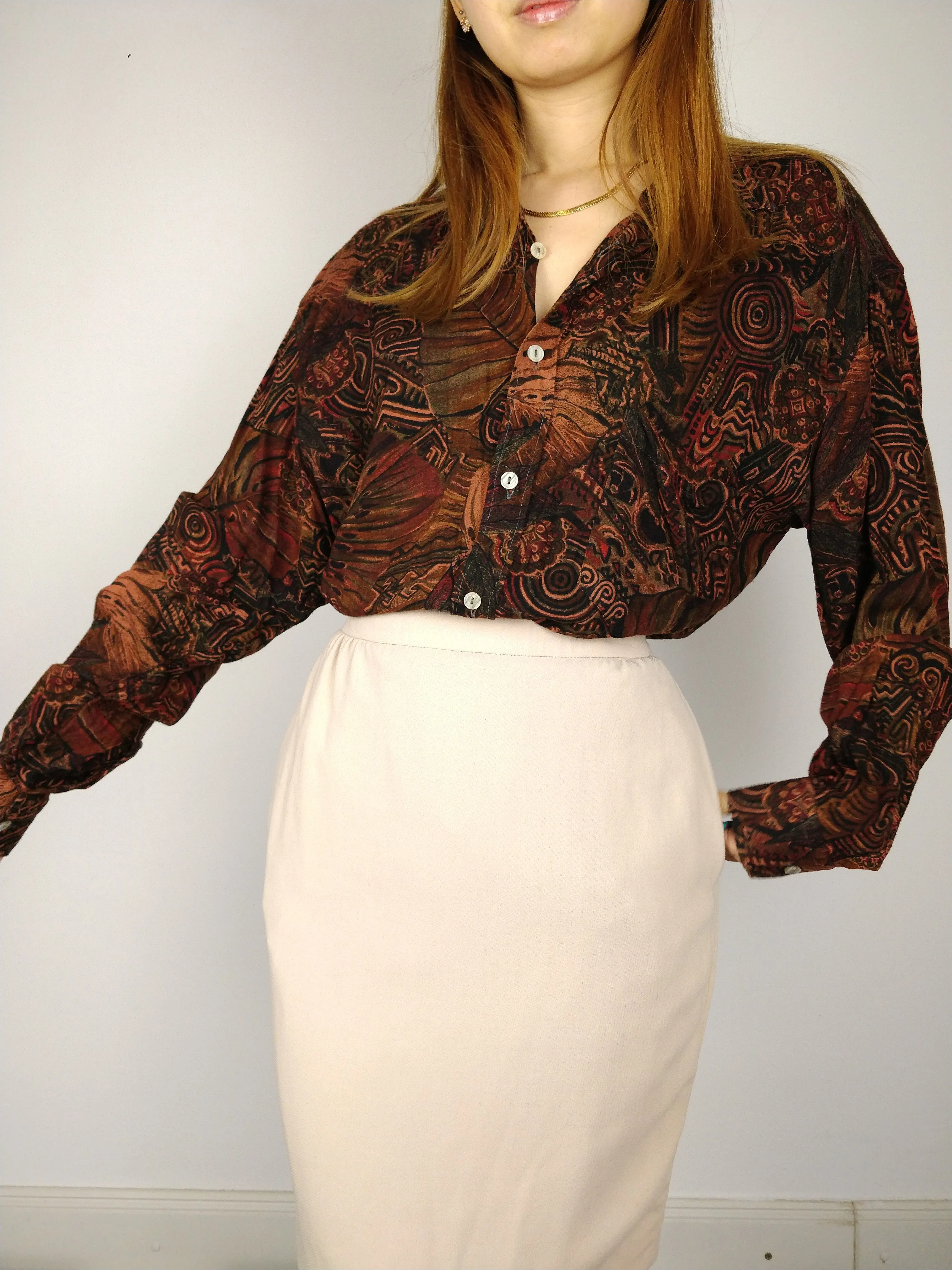 The Bread Roll | Vintage wool beige nude mini pencil skirt XS-S