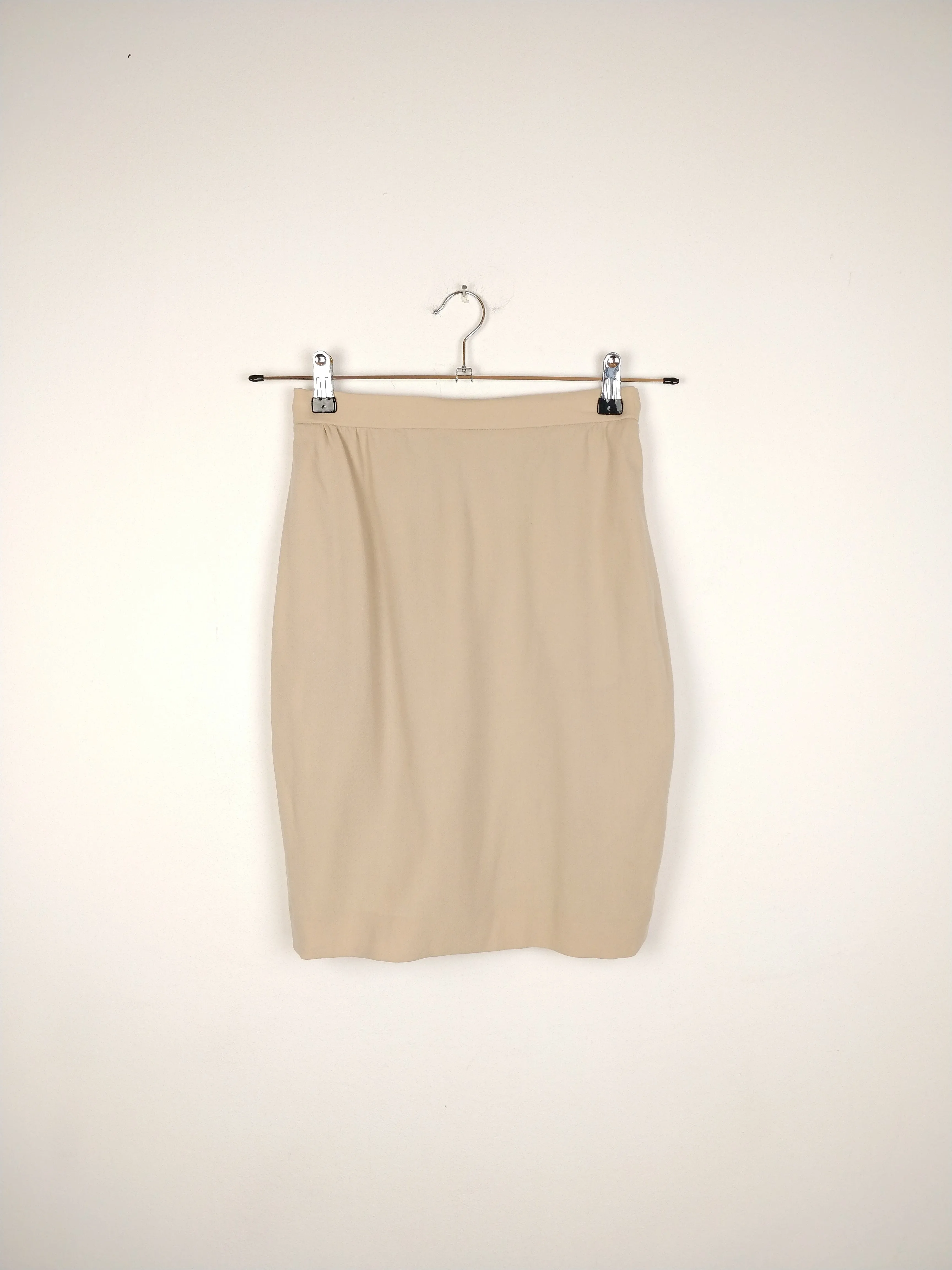 The Bread Roll | Vintage wool beige nude mini pencil skirt XS-S