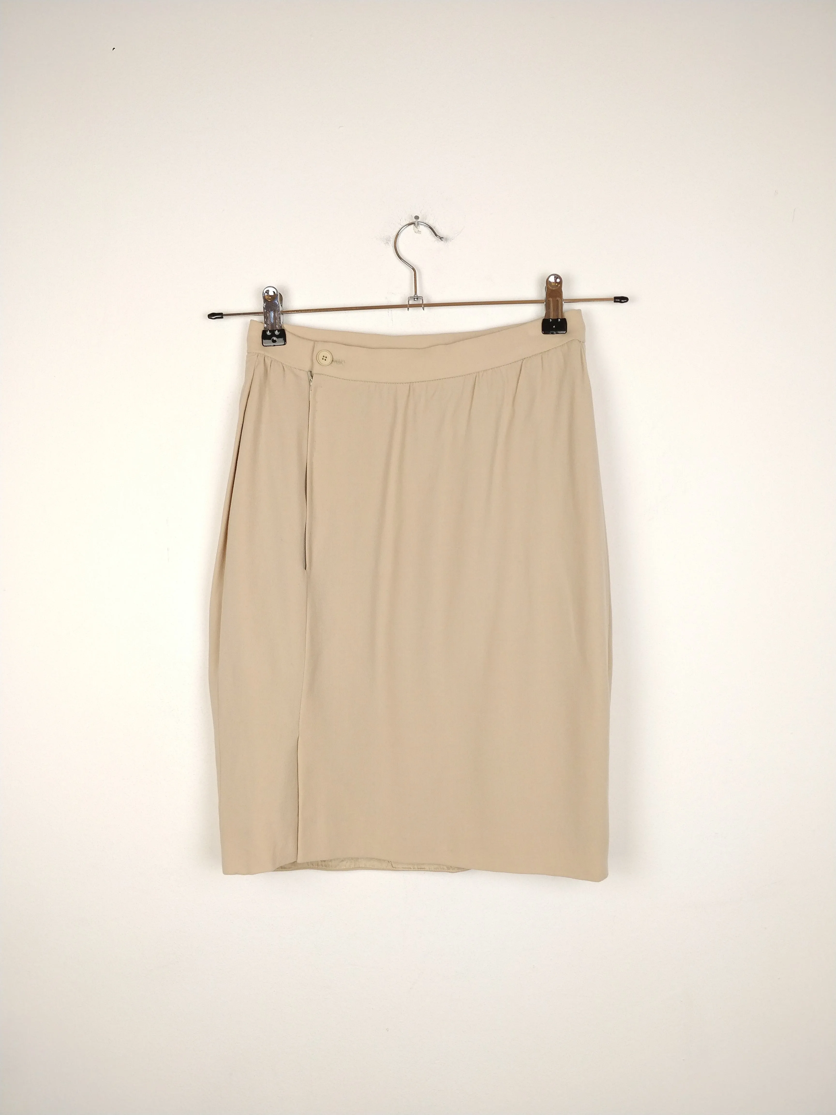 The Bread Roll | Vintage wool beige nude mini pencil skirt XS-S