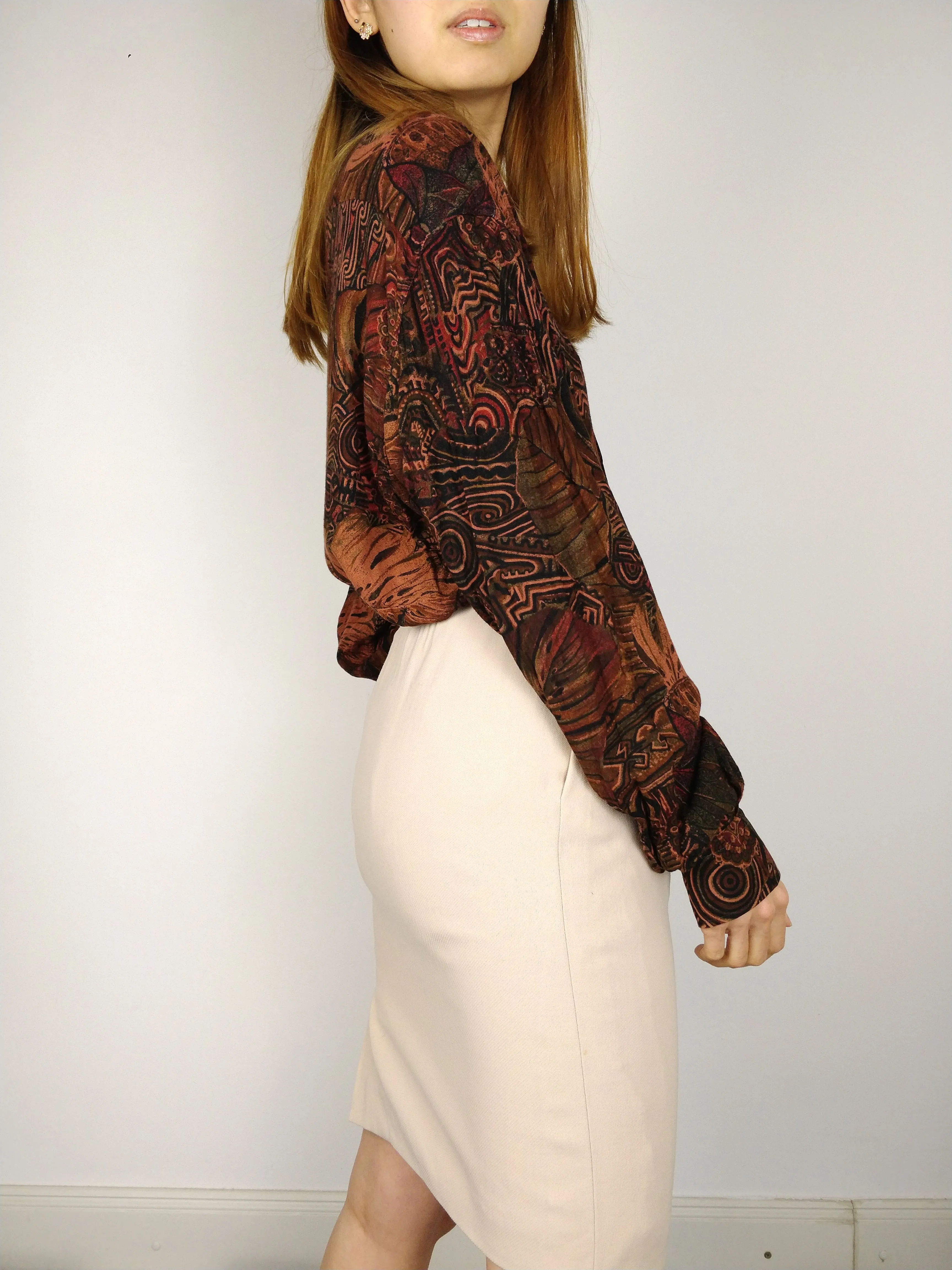 The Bread Roll | Vintage wool beige nude mini pencil skirt XS-S