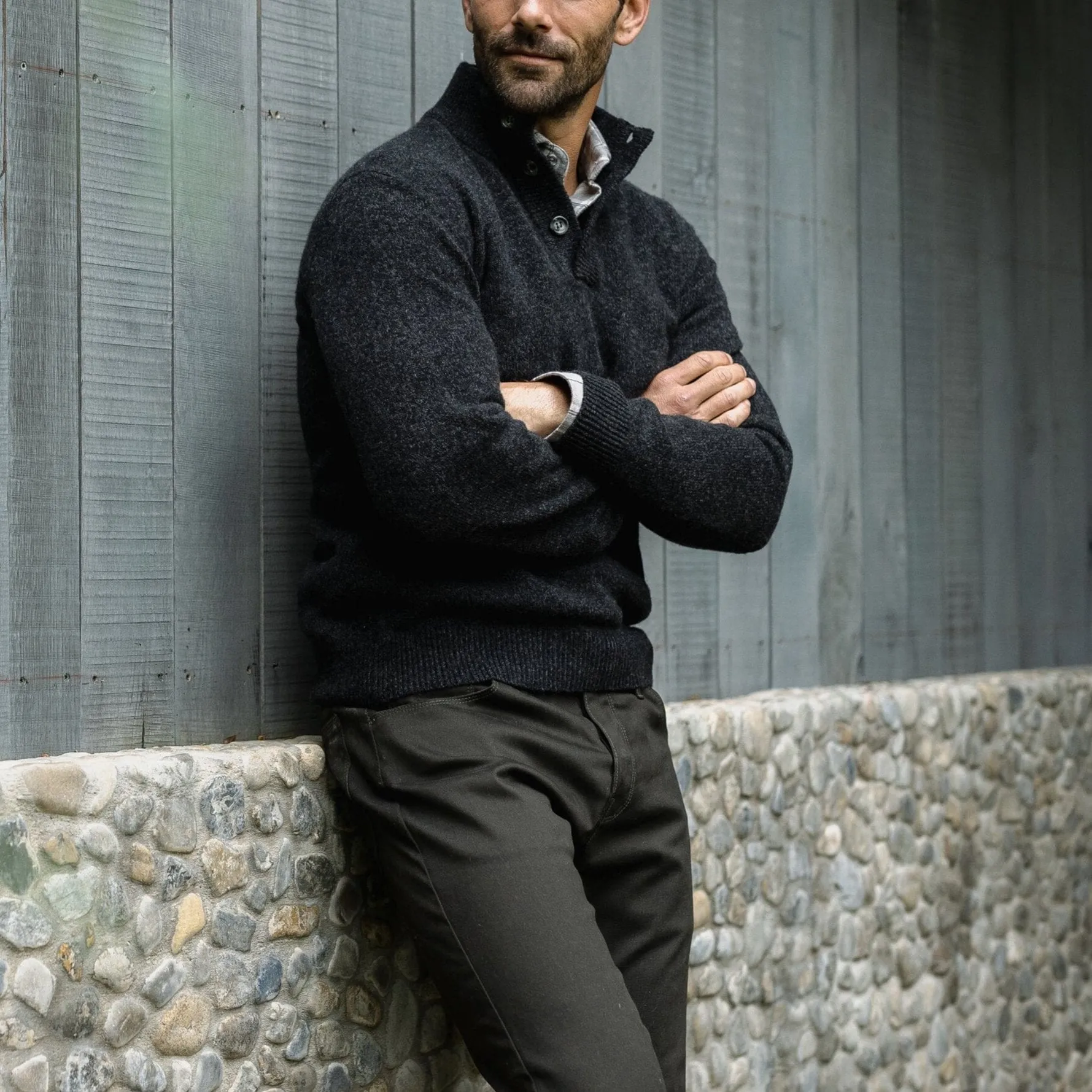 The Dark Grey Brewer Mock Neck Sweater