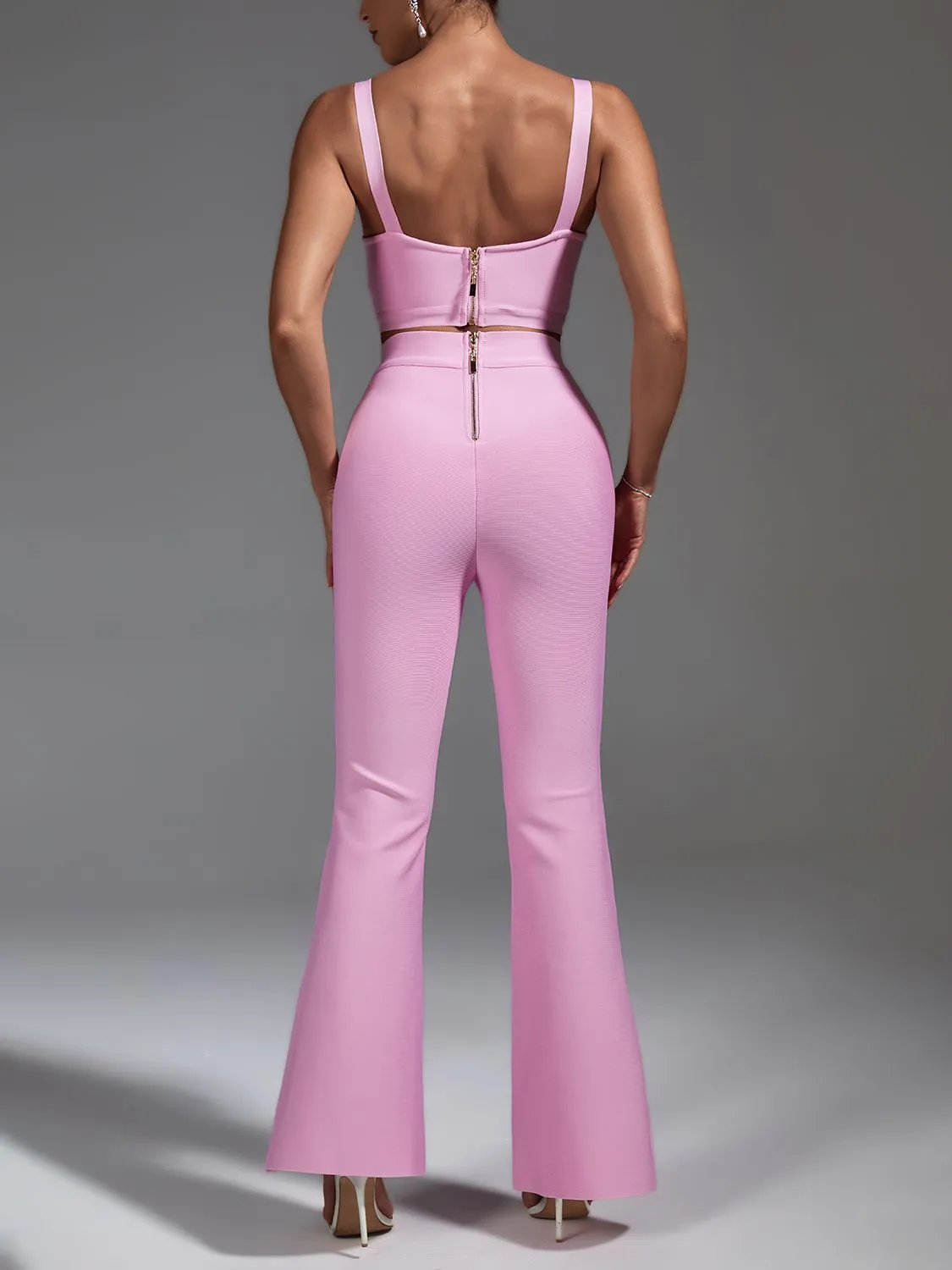 Two Piece Pink Top and Pants with Wide Leg Outfit