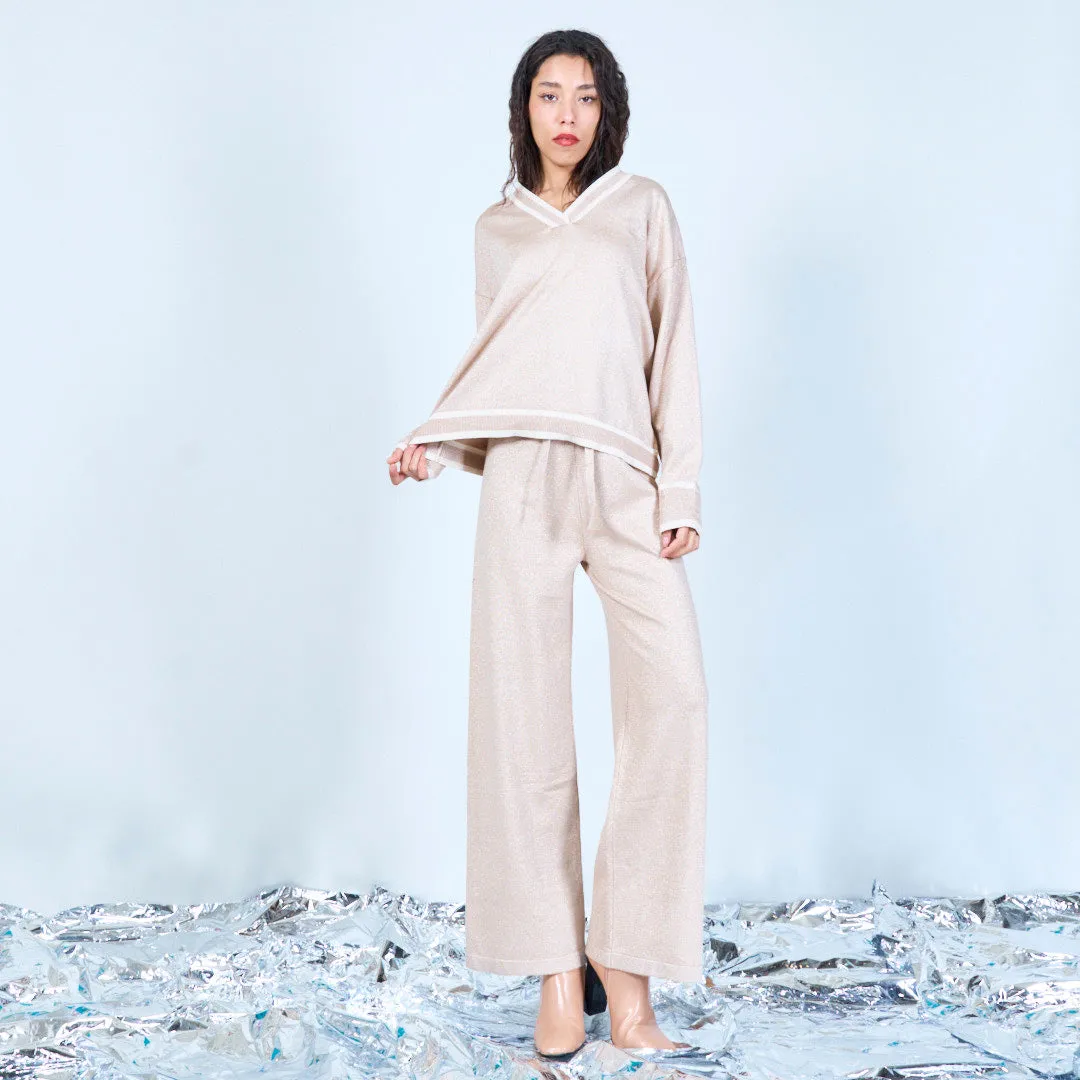 V-neck shimmer knit lounge set wholesale