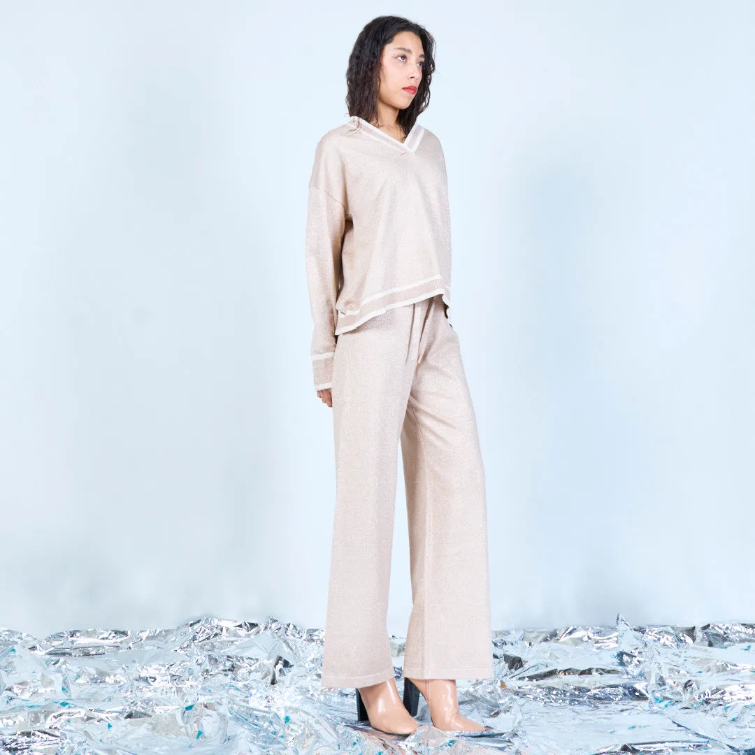 V-neck shimmer knit lounge set wholesale