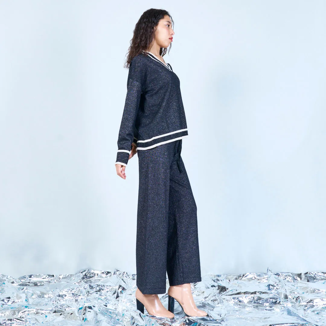 V-neck shimmer knit lounge set wholesale