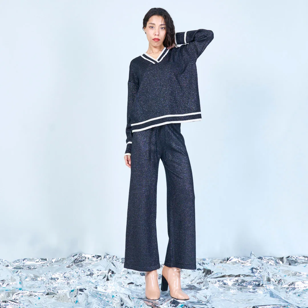 V-neck shimmer knit lounge set wholesale