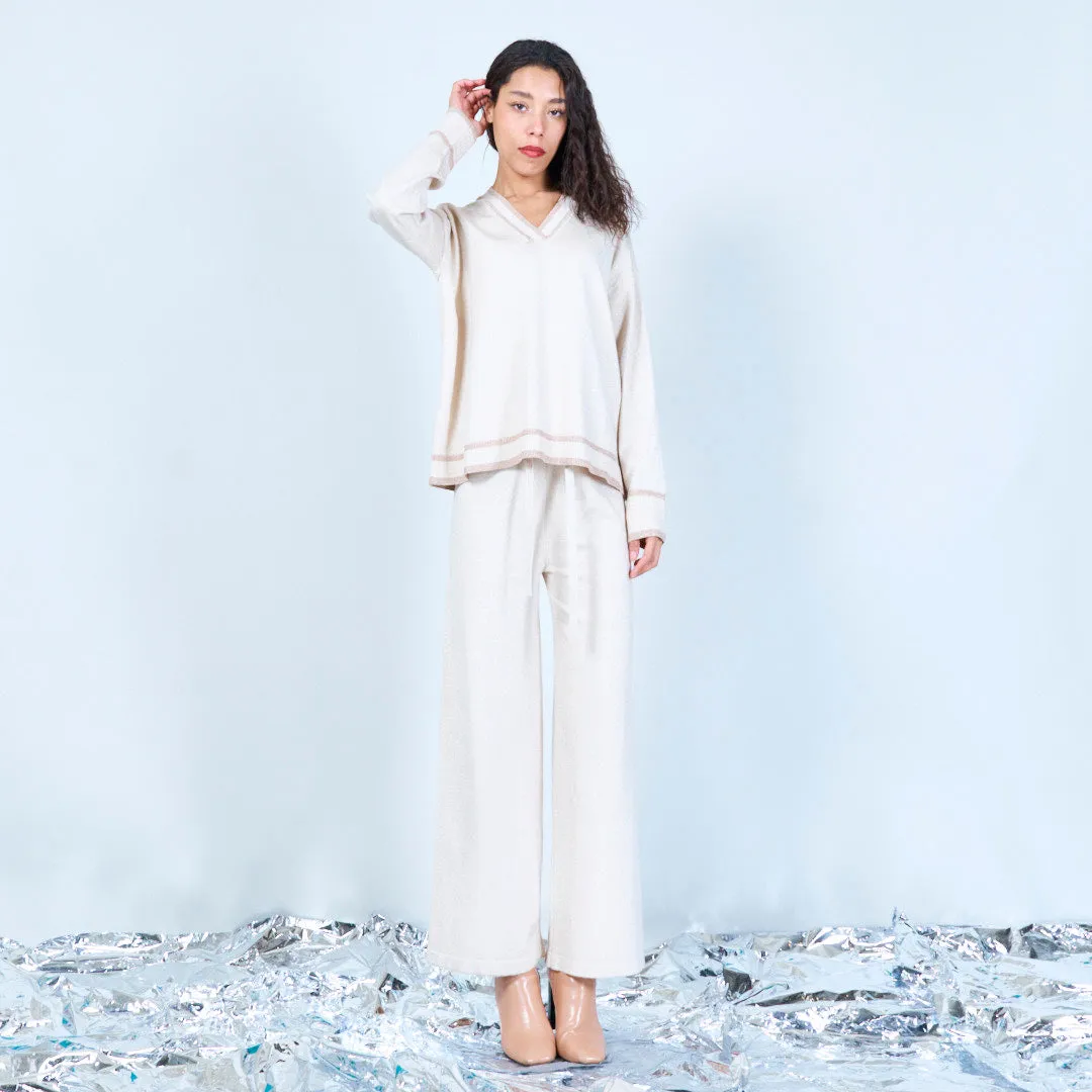 V-neck shimmer knit lounge set wholesale