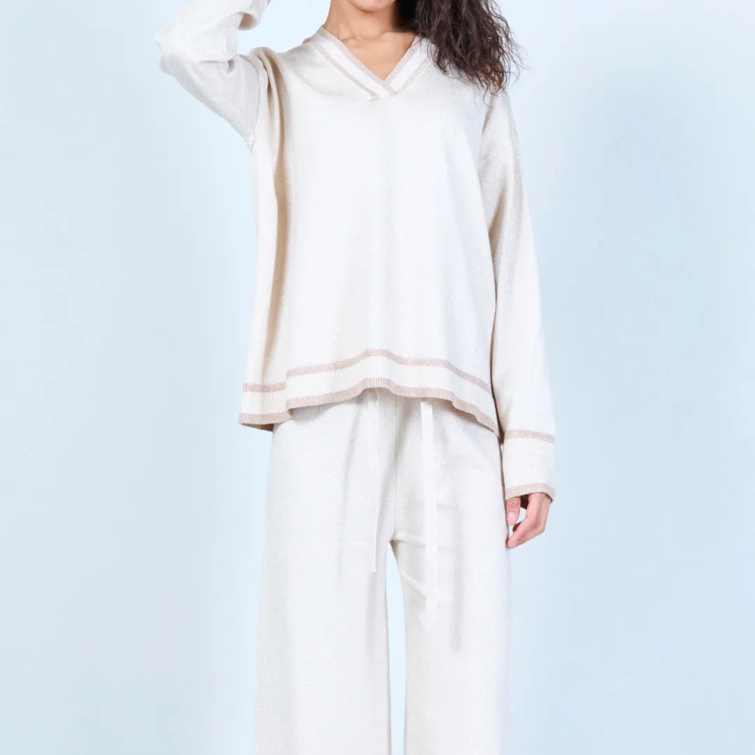 V-neck shimmer knit lounge set wholesale